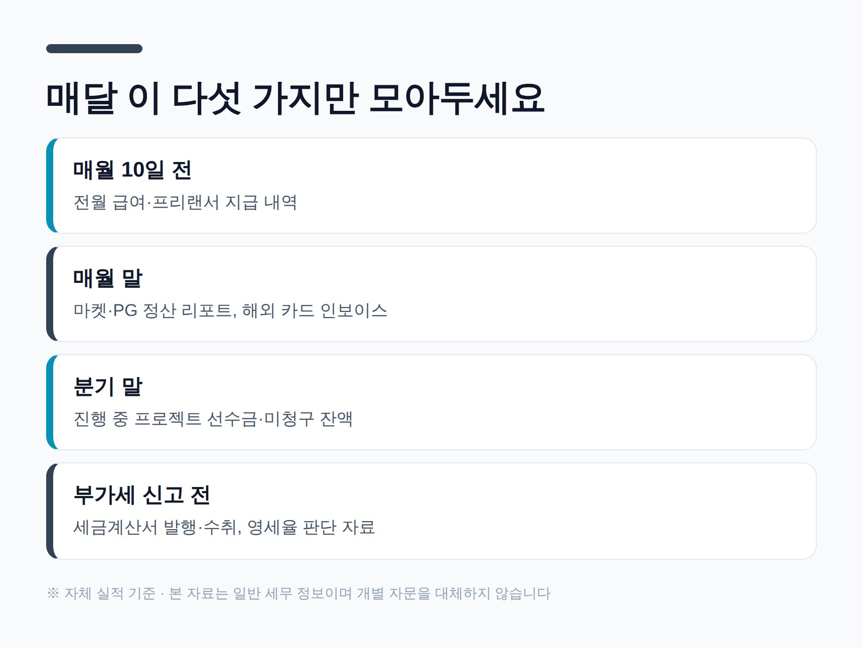 개발사 월별 장부 정리 루틴 체크리스트