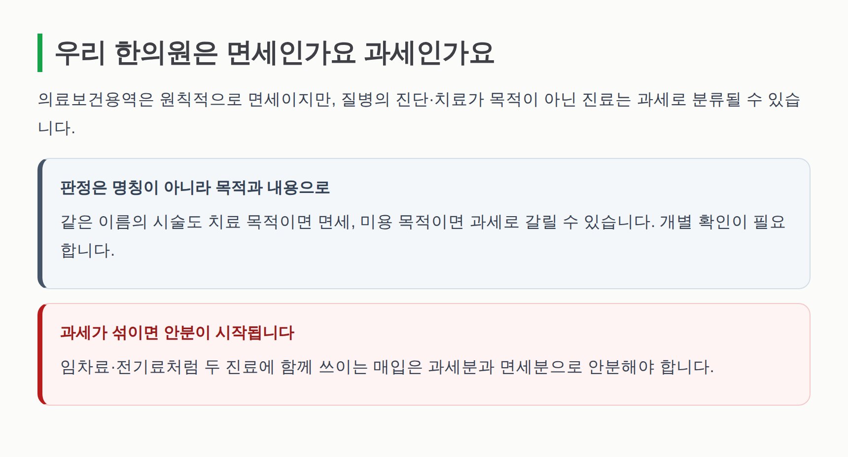 한의원 부가세 면세와 과세 구분, 매입세액 안분