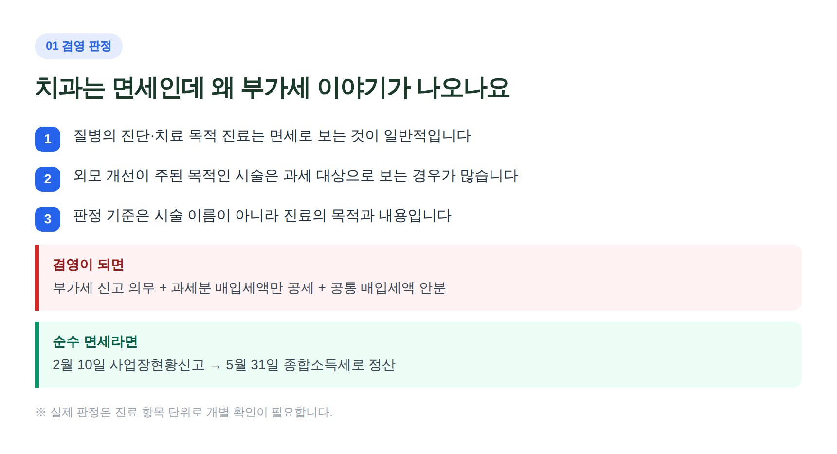 치과 진료용역 면세와 심미 목적 시술 과세 판정 기준 정리