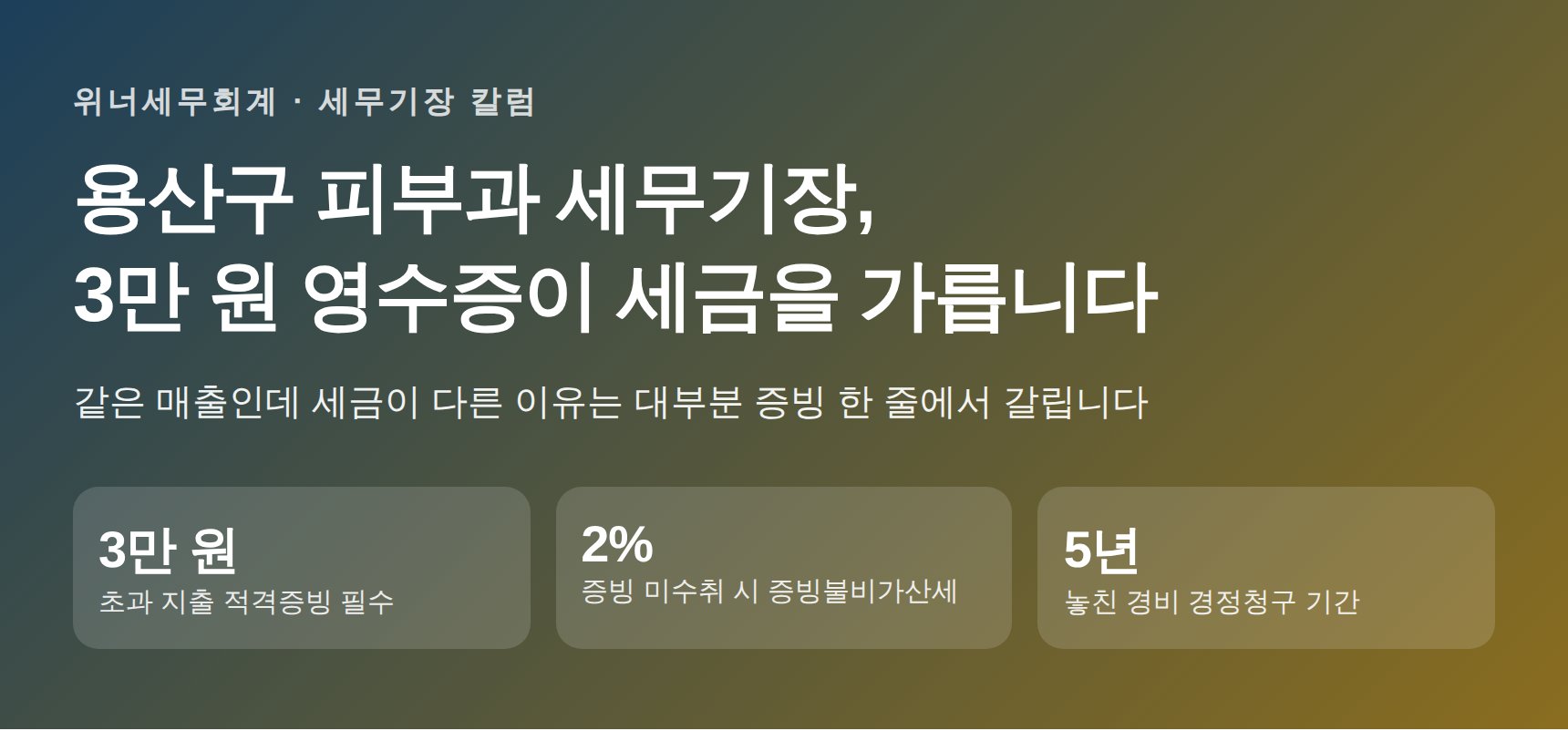 용산구 피부과 세무기장, 3만 원 영수증이 세금을 가릅니다 (용산구 피부과 세무사)