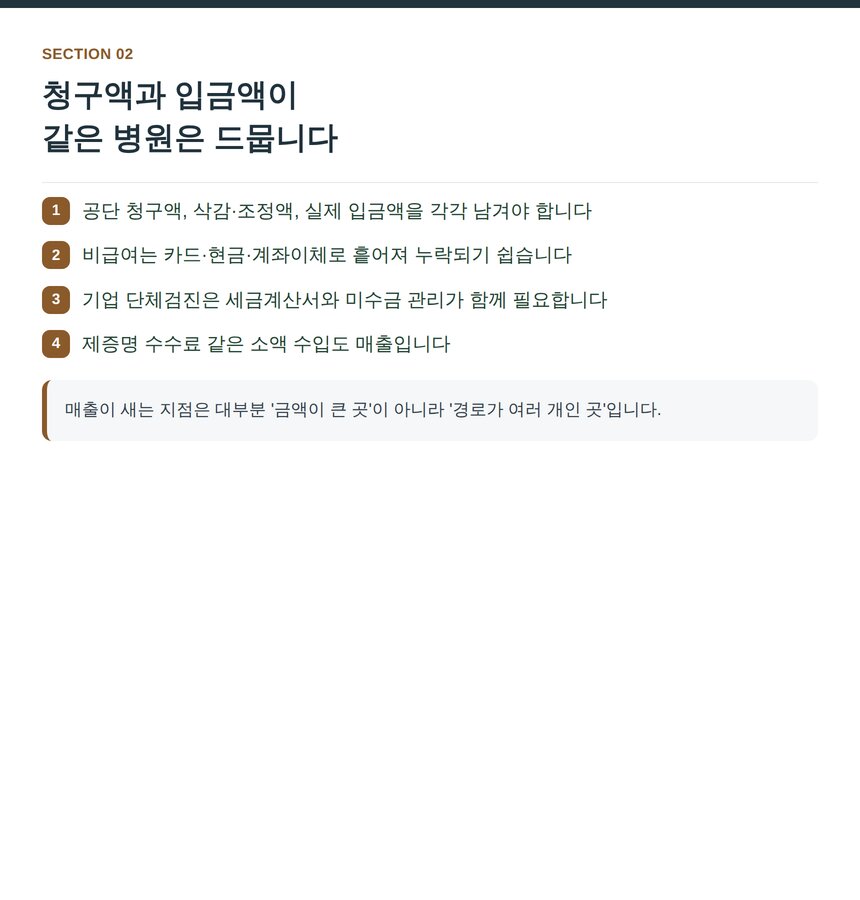 병원 매출 경로별 장부 반영 시점과 누락되기 쉬운 매출