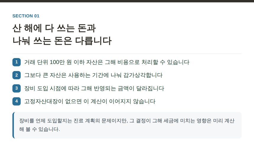 의료장비 구입비가 감가상각으로 나뉘는 원리와 즉시 비용 처리 기준