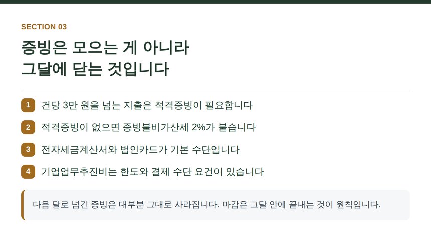 법인 매입과 적격증빙을 매달 마감하는 기준