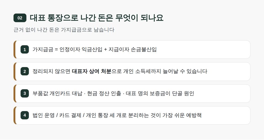 대표 통장으로 나간 돈은 무엇이 되나요 — 송파구 자동차정비업 세무기장