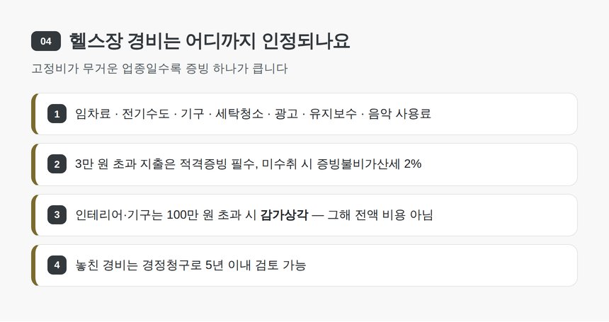 헬스장 경비는 어디까지 인정되나요 — 서초구 헬스장 세무기장