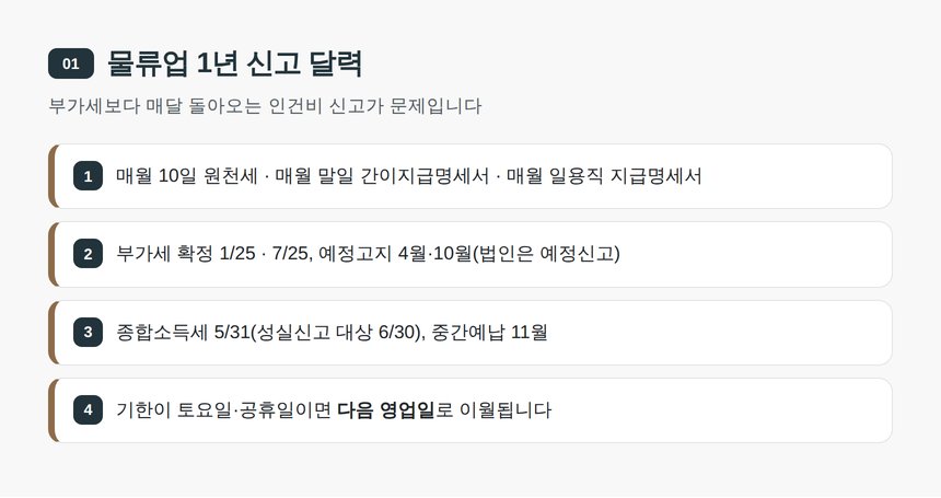물류업 1년 신고 달력 — 광주 물류업 세무기장