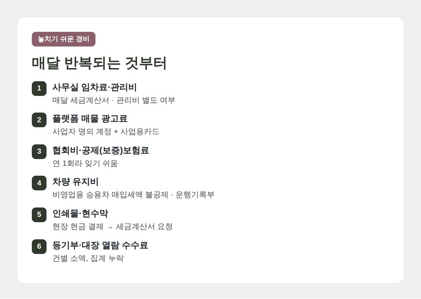 중개사무소에서 놓치기 쉬운 경비 항목