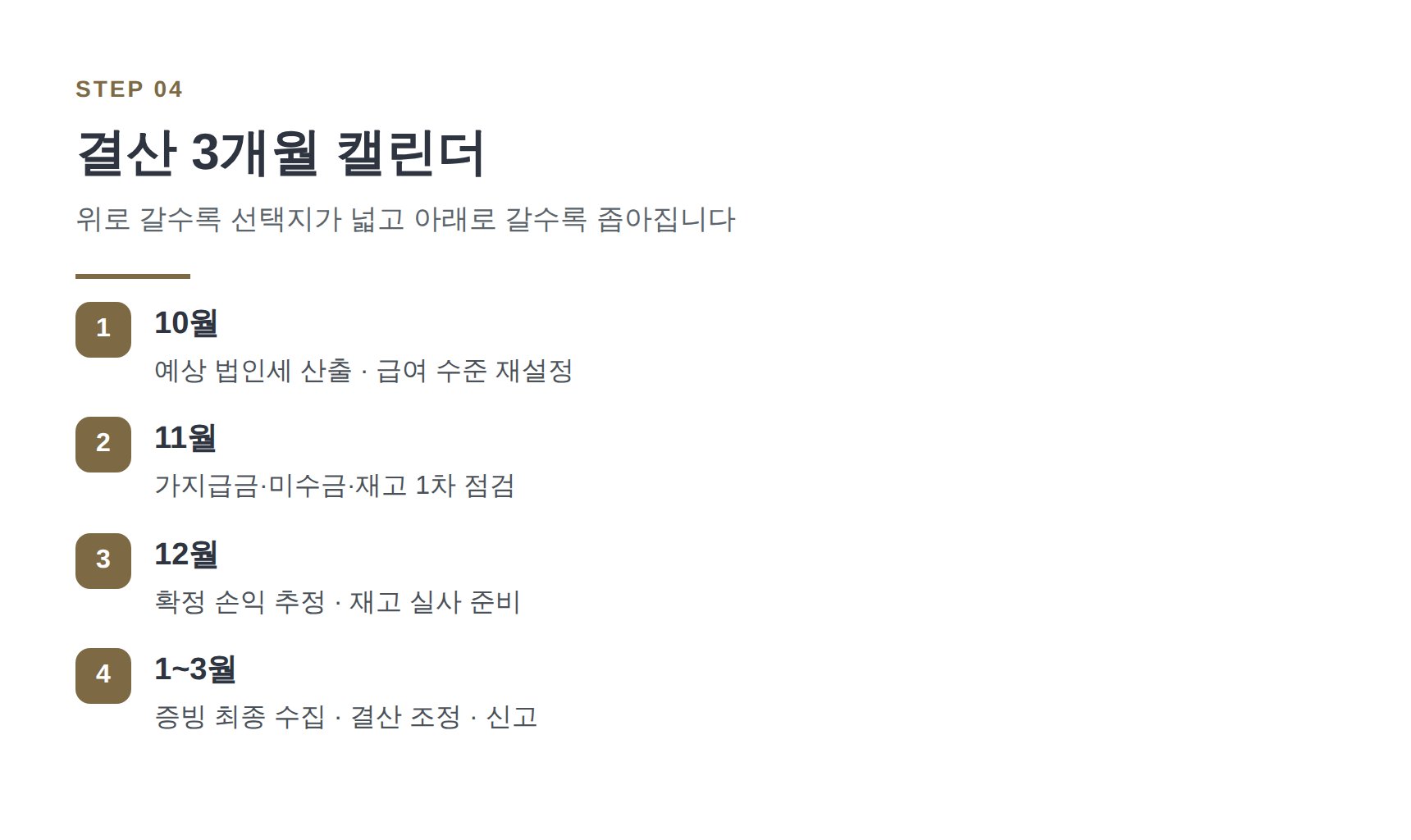 10월부터 3월까지 법인 결산 준비 캘린더