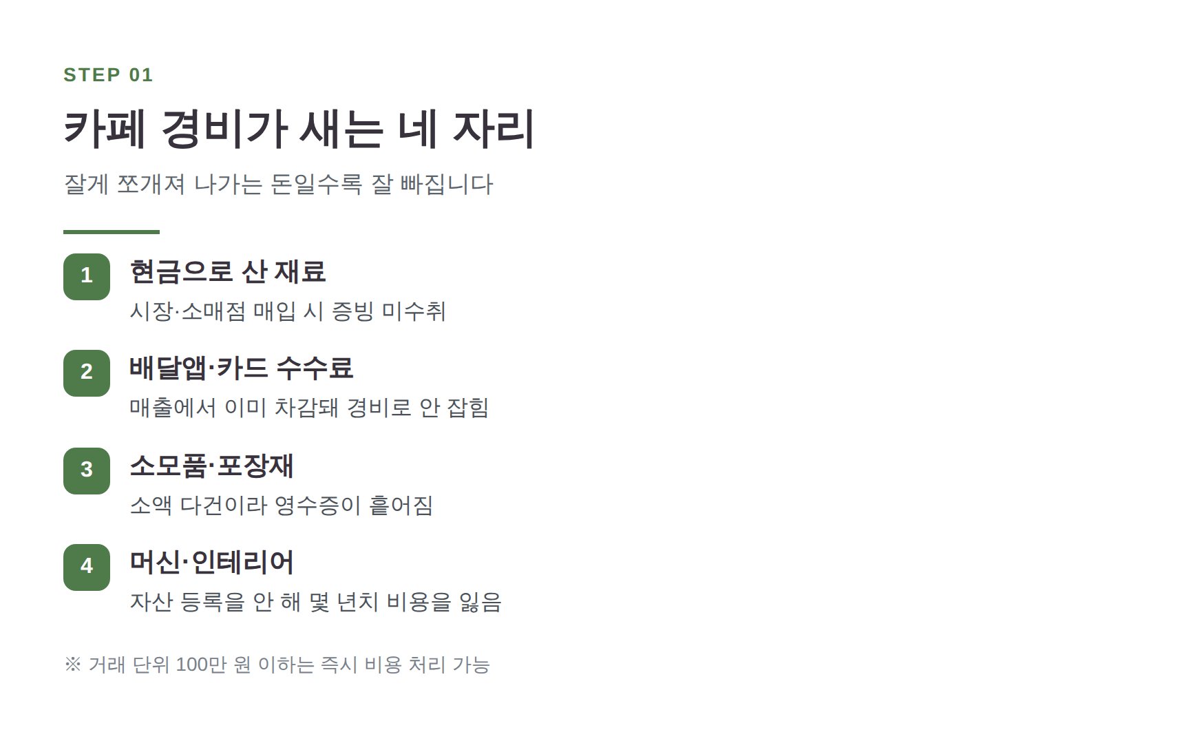 카페 경비가 새는 네 자리 재료비 수수료 소모품 자산등록