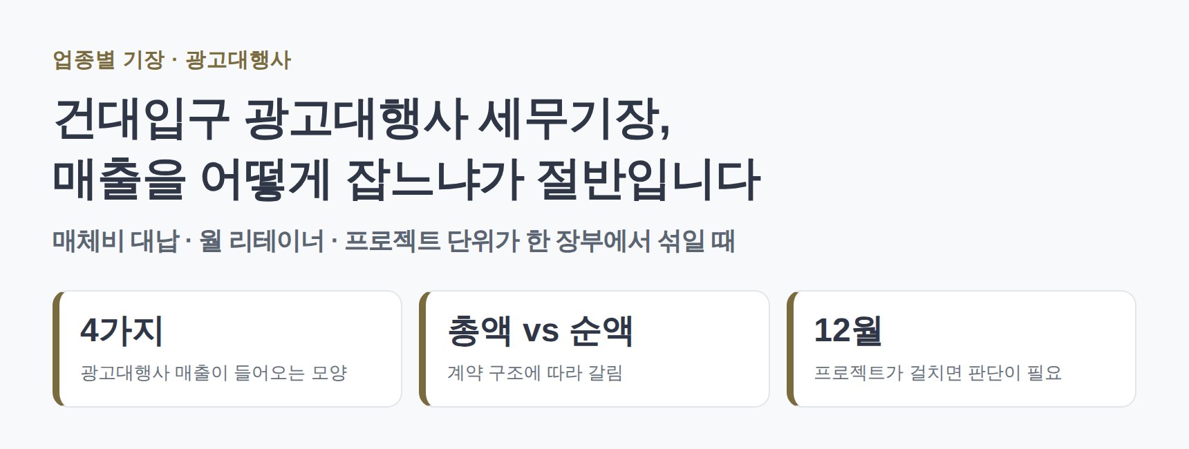 건대입구 광고대행사 세무기장, 매출을 어떻게 잡느냐가 절반입니다 (건대입구 광고대행사 세무사)
