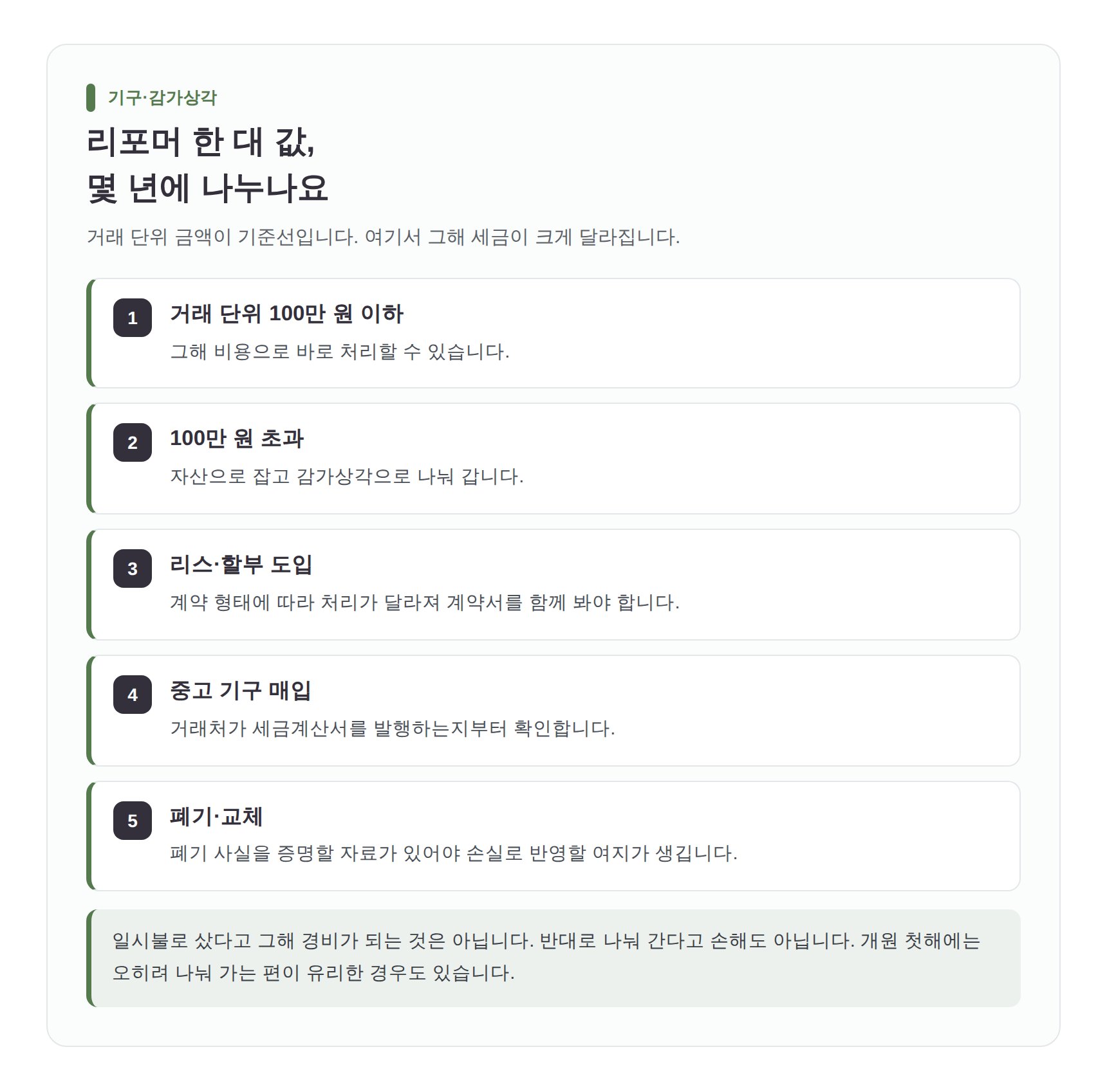 필라테스 기구와 인테리어 감가상각 처리 기준 정리