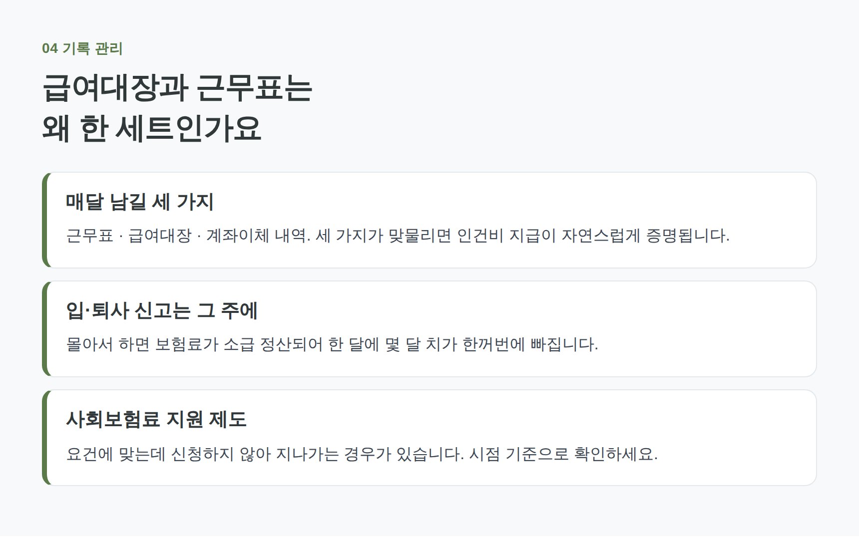 급여대장·근무표·계좌이체로 인건비 지급을 증명하는 방법