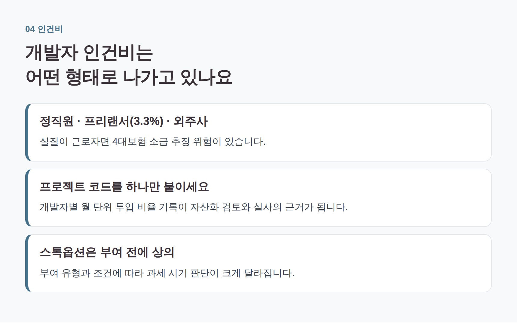 개발자 인건비 형태별 신고 방식과 프로젝트 투입 기록