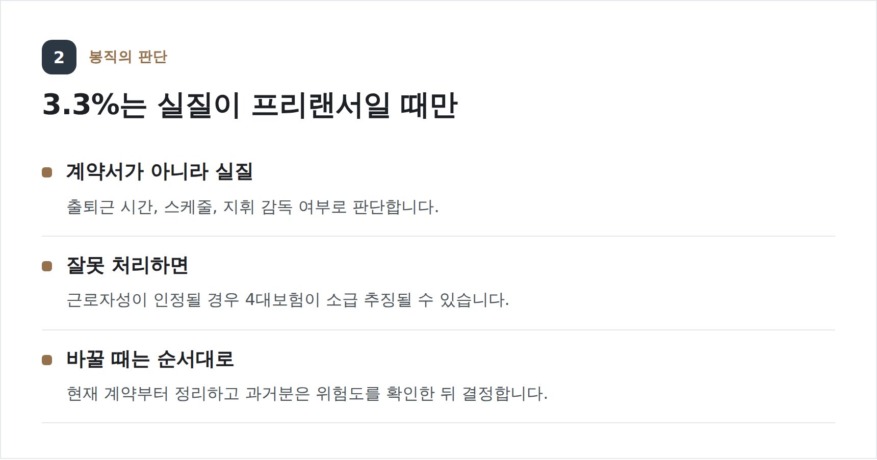 봉직의 근로소득과 사업소득 3.3% 판단 기준