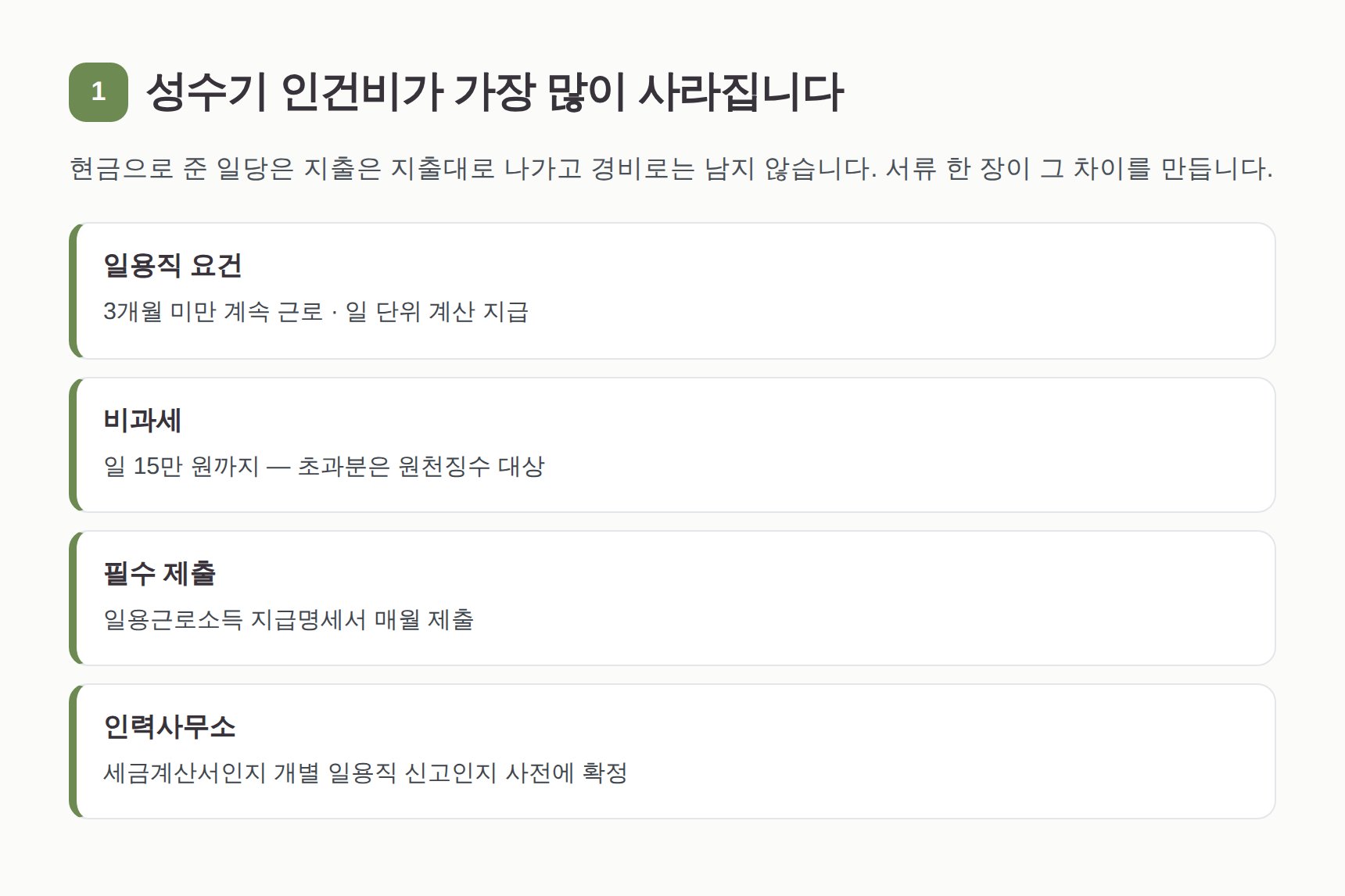 성수기 상하차 일용직 인건비 신고와 지급명세서