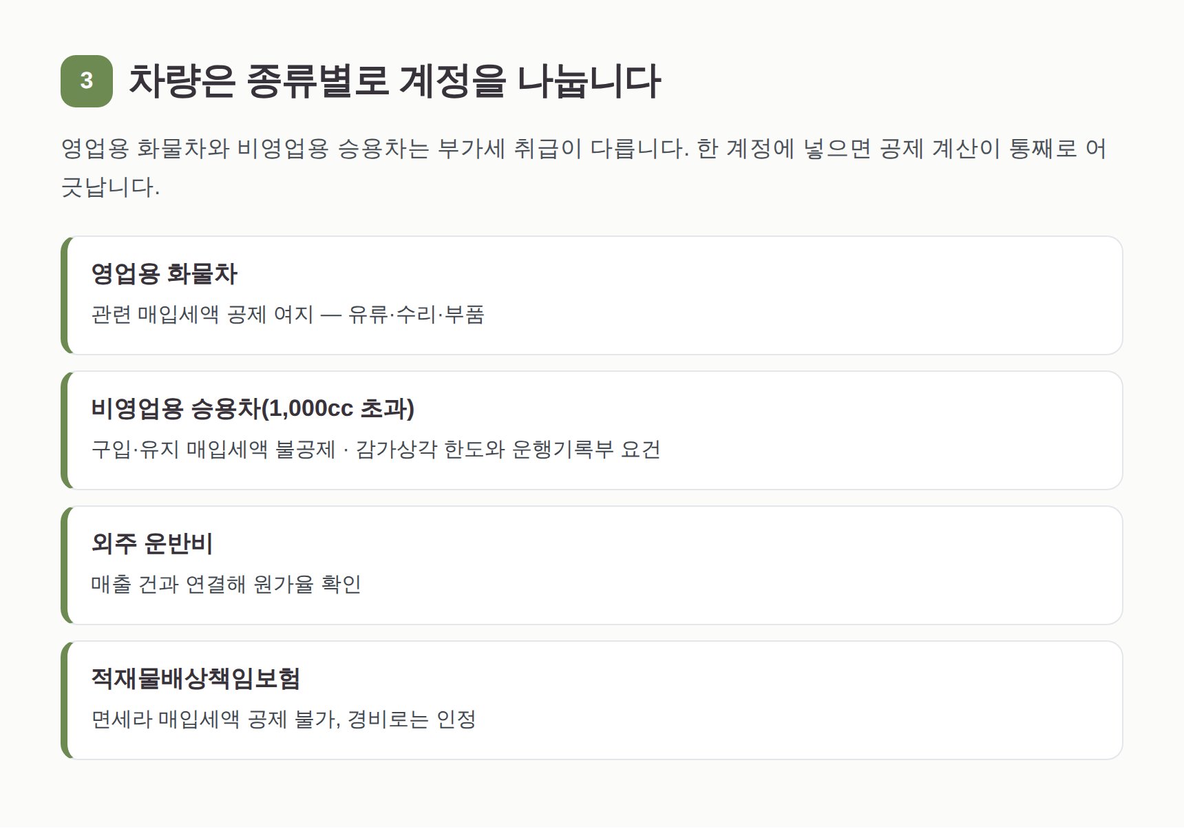 영업용 화물차와 비영업용 승용차의 부가세 매입세액 차이