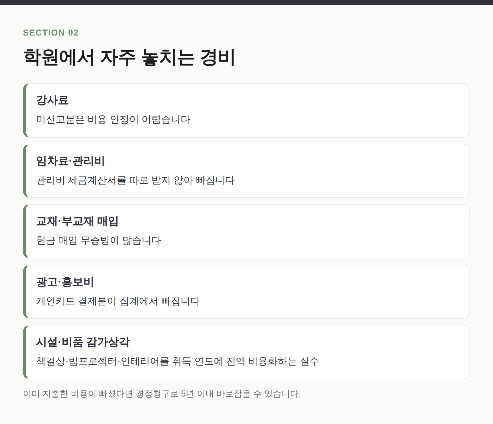 영등포구 입시학원 세무기장에서 자주 놓치는 경비 항목