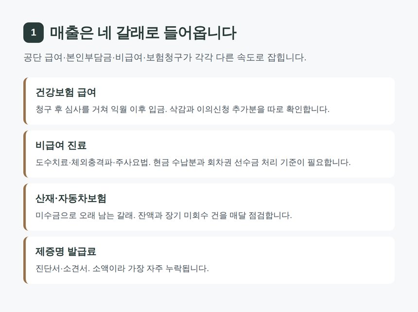정형외과 매출 네 갈래 정리 - 공단 급여 본인부담금 비급여 보험청구