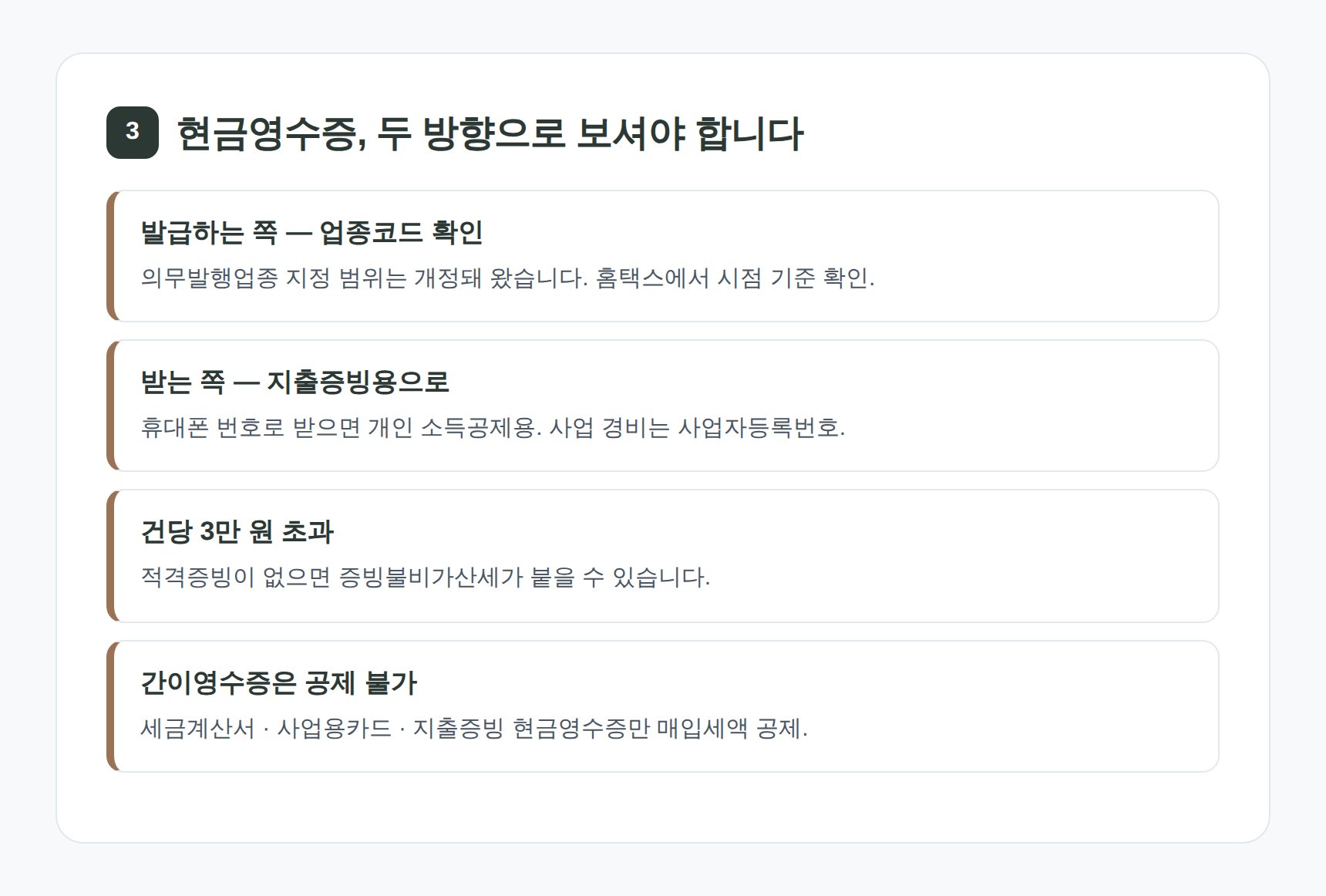 현금영수증 발급 의무와 지출증빙용 수취 기준