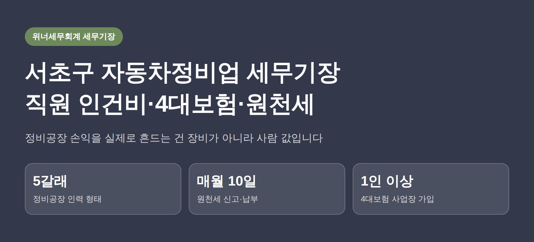 서초구 자동차정비업 세무기장 - 직원 인건비·4대보험·원천세 핵심 요약