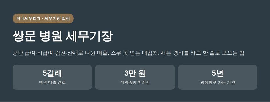 쌍문 병원 세무기장 (쌍문 병원 세무사) — 사업용카드·적격증빙으로 경비 누락 막는 법