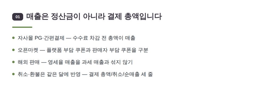 쇼핑몰 매출은 결제 총액 기준 — 강동구 온라인쇼핑몰 세무기장 매출 집계