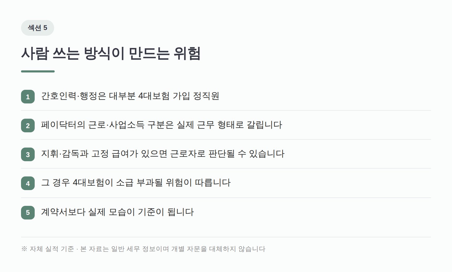 페이닥터와 간호인력 인건비 형태, 4대보험 소급 위험