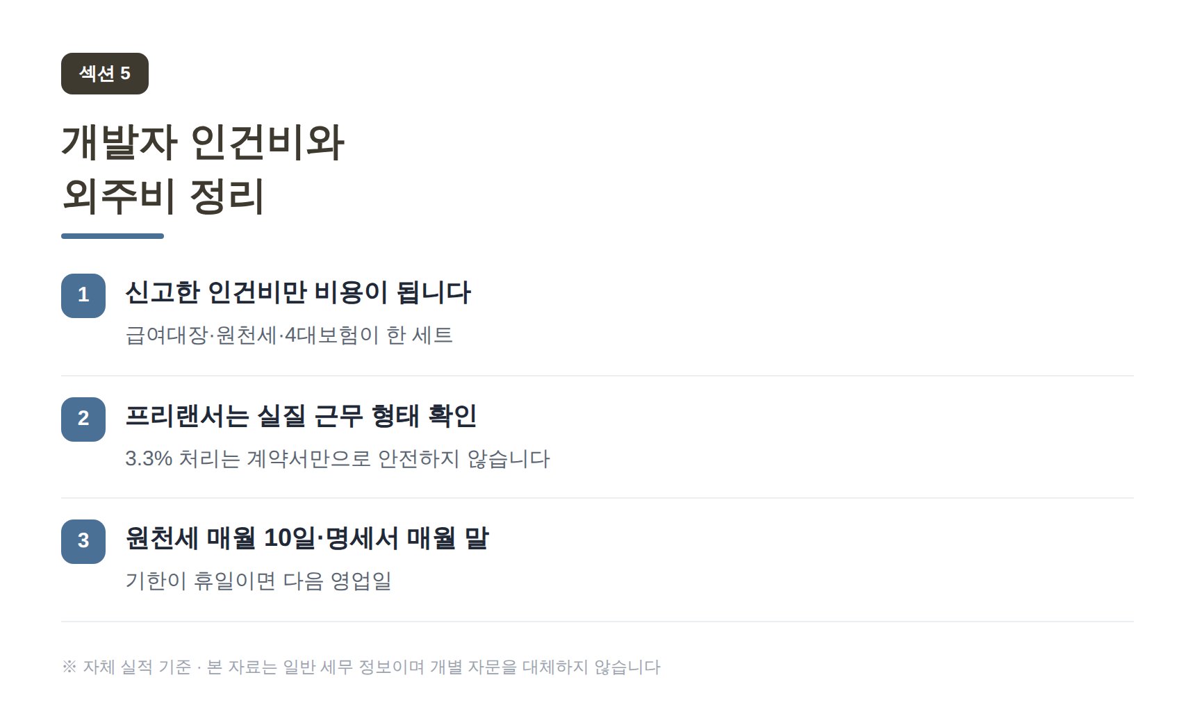 여의도 IT회사 세무기장 개발자 인건비와 외주비 정리