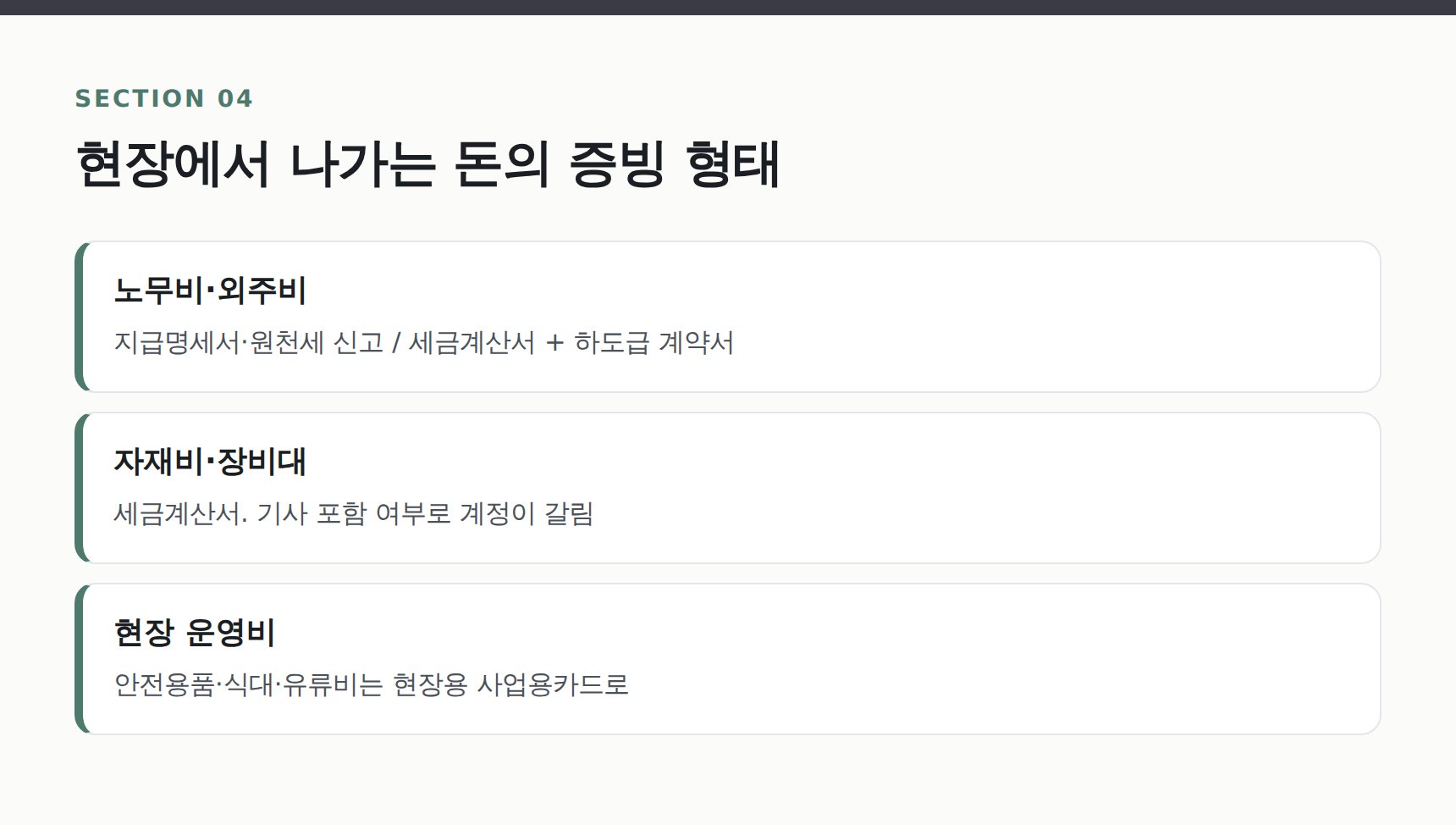 종합건설업 대표 경비와 증빙 형태 정리