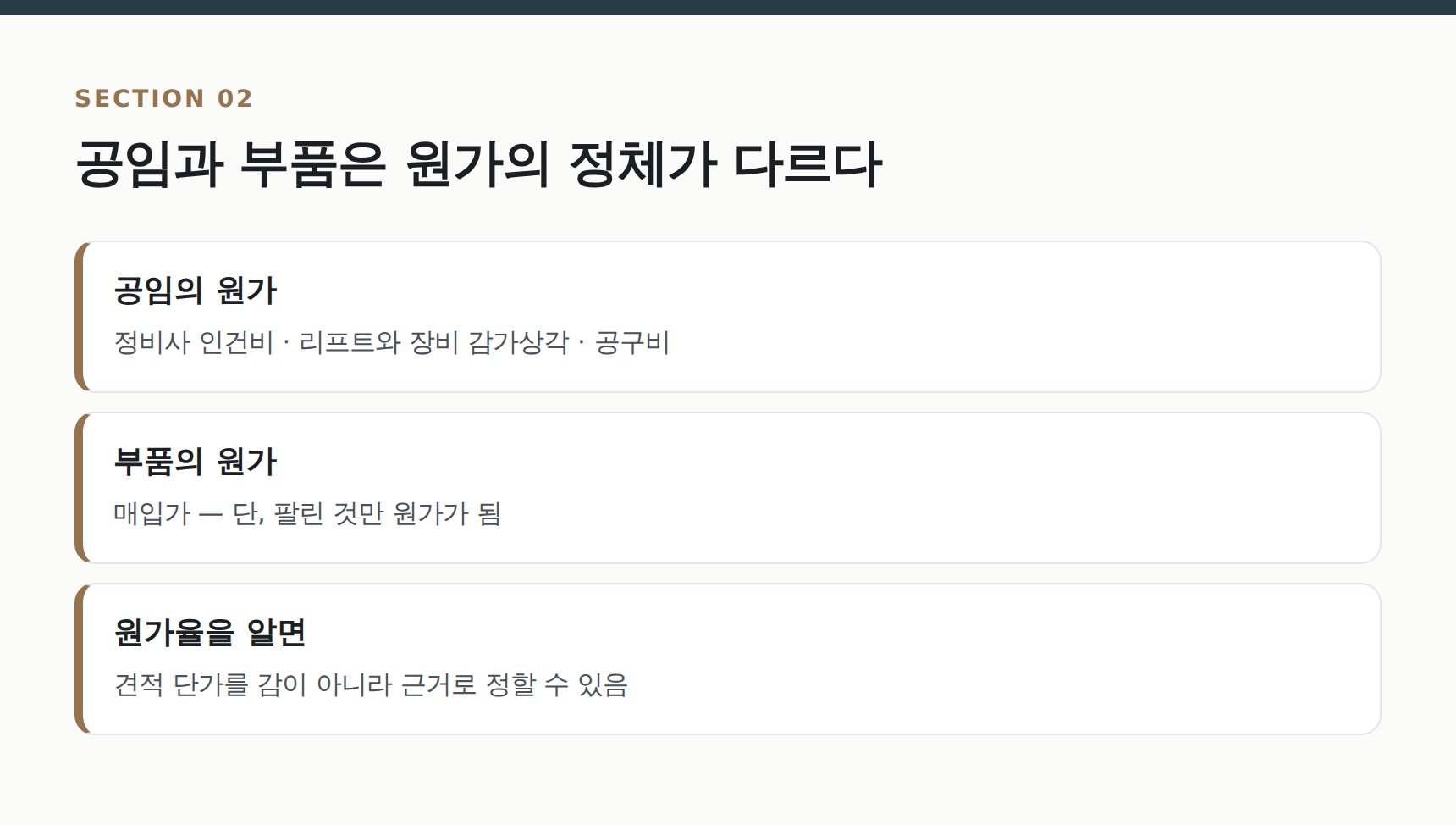 공임과 부품 매출의 원가 구조 비교
