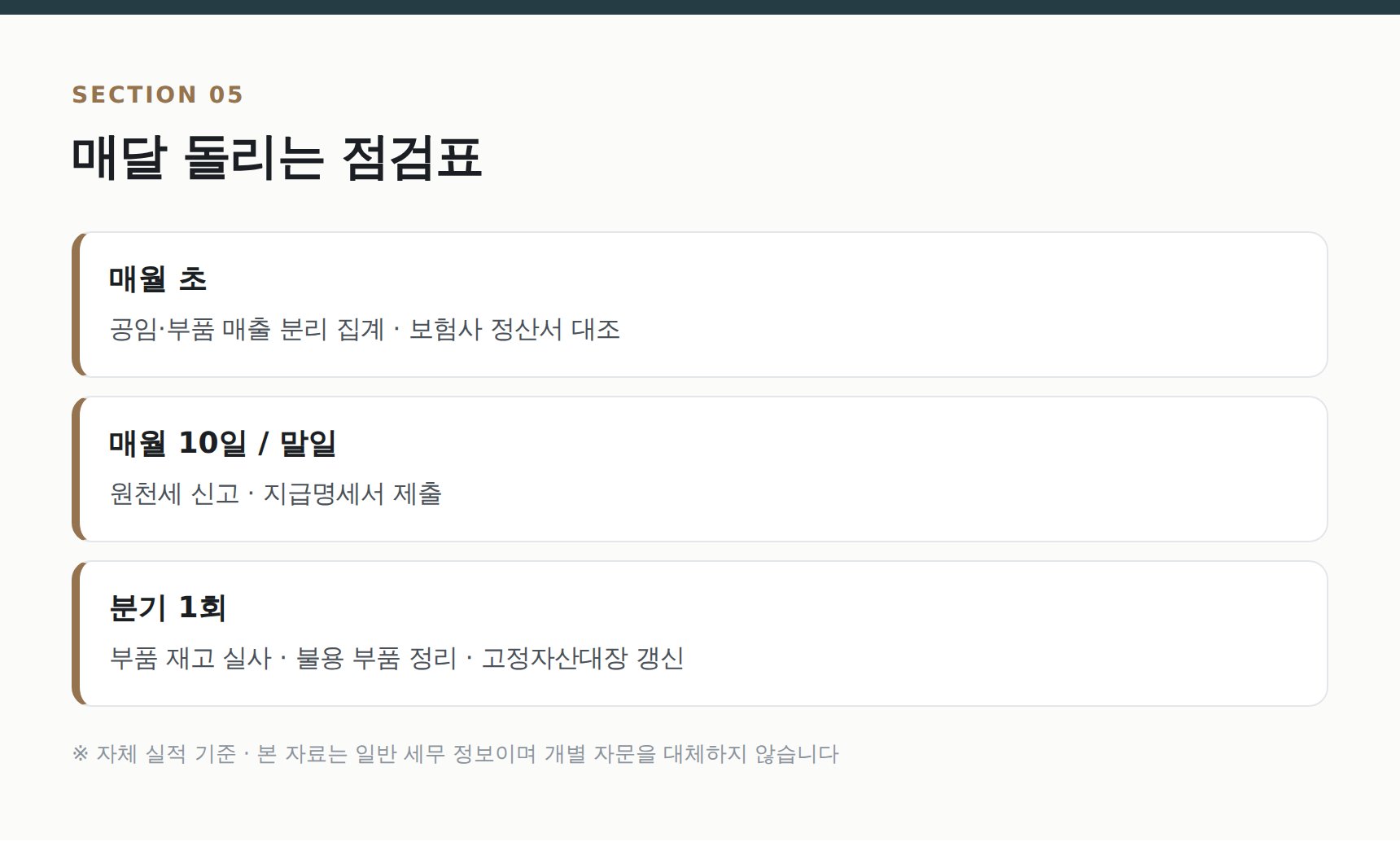 자동차정비업 월별 세무 점검표와 신고 일정