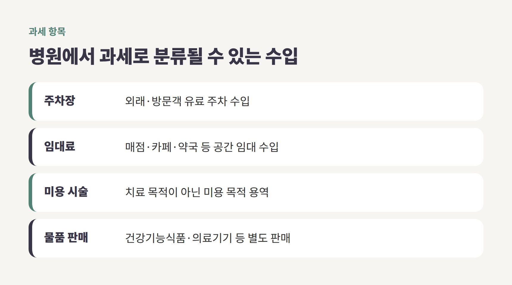 병원 매출 중 과세 항목 목록