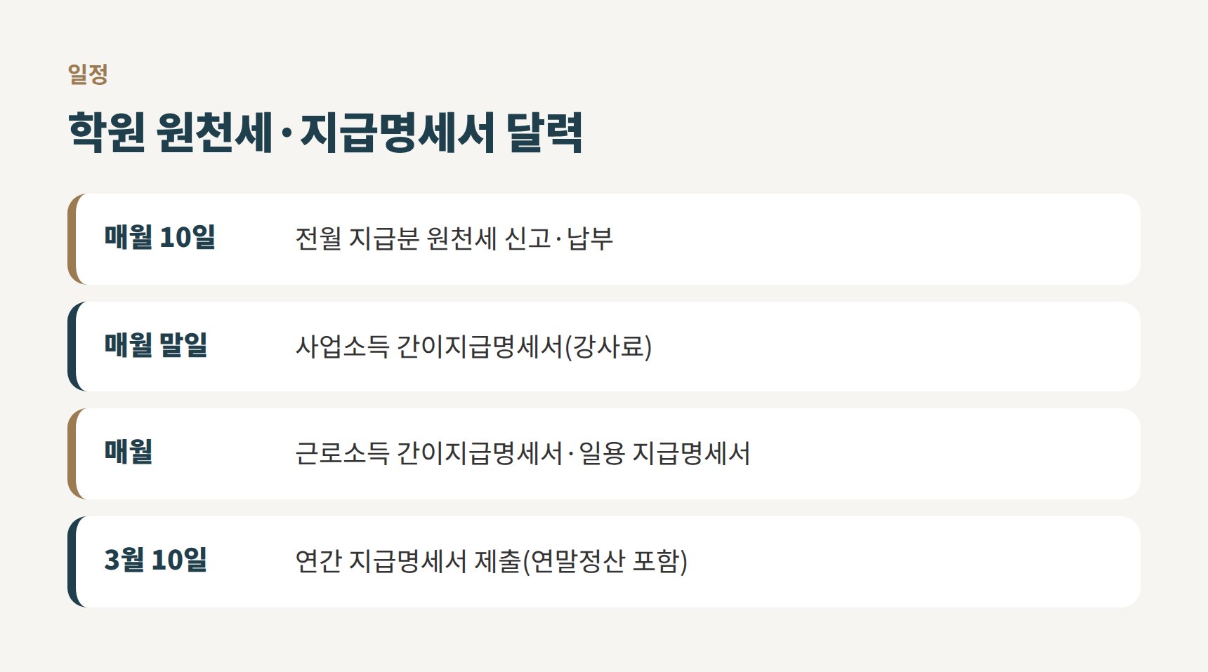 학원 원천세·지급명세서 일정