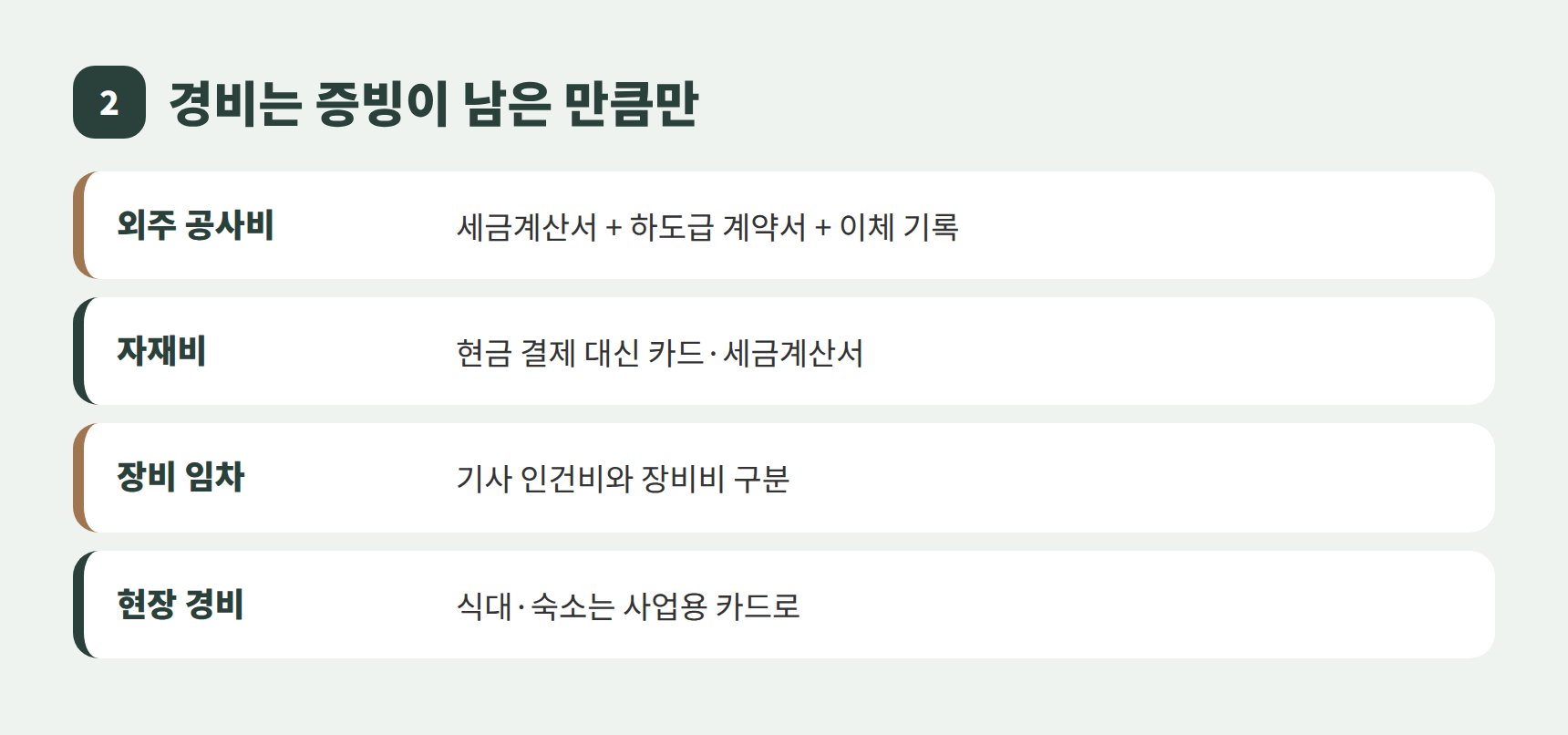 건설업 법인 외주비 자재비 장비 임차 증빙 정리