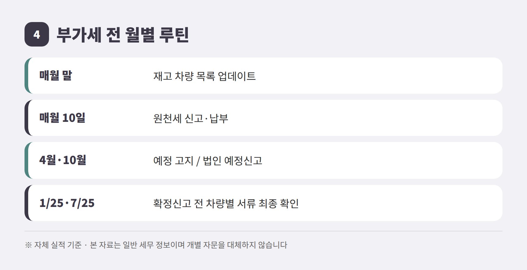 자동차매매업 부가세 신고 월별 장부 루틴
