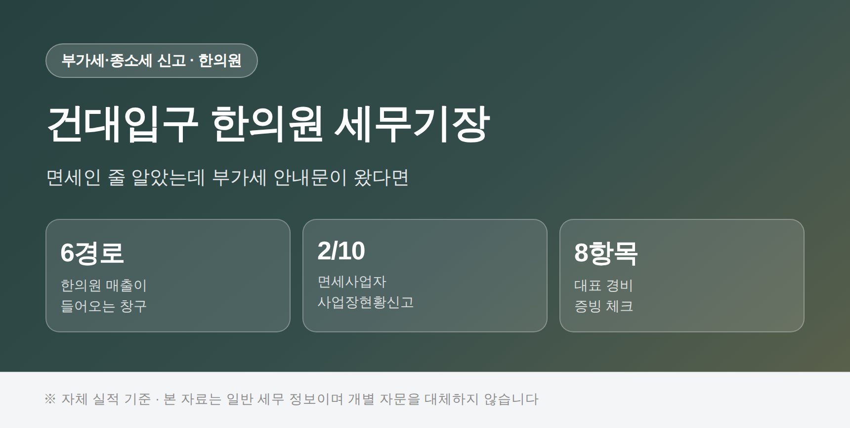건대입구 한의원 세무기장 — 면세인 줄 알았는데 부가세 안내문이 왔다면 (건대입구 한의원 세무사)