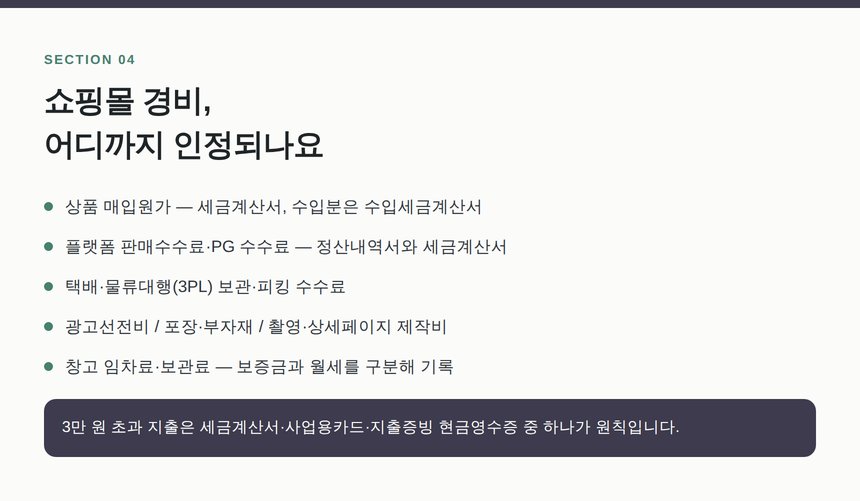 쇼핑몰 대표 경비 항목과 증빙 형태