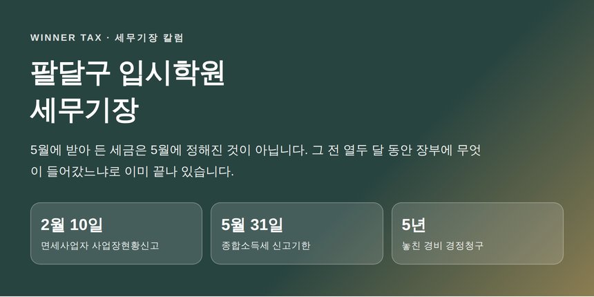 팔달구 입시학원 세무기장 핵심 요약 — 종합소득세는 5월이 아니라 열두 달 동안 정해진다