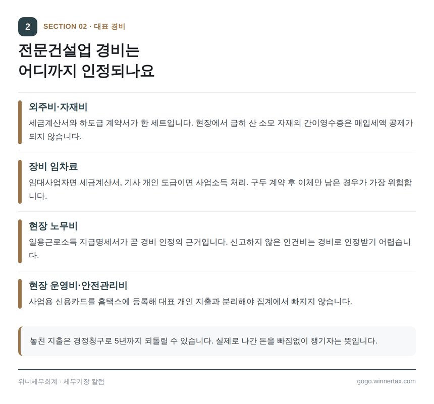 전문건설업 대표 경비와 적격증빙 형태 정리