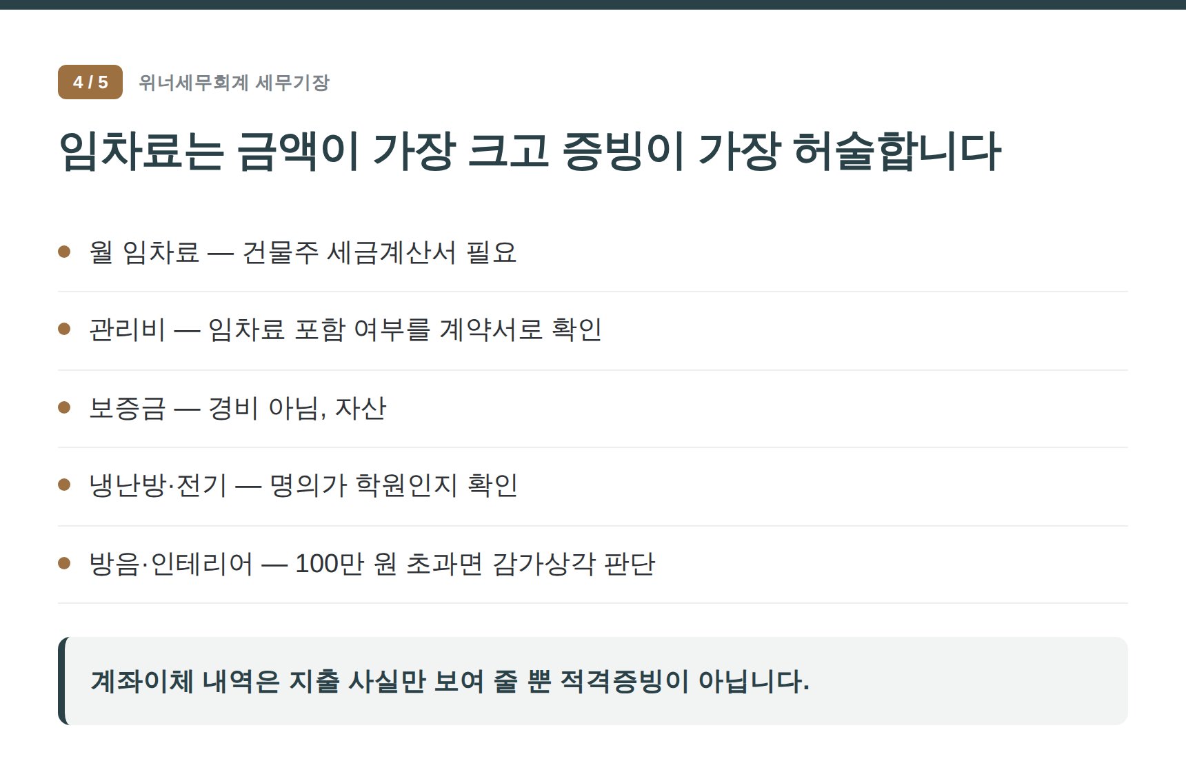 마포구 학원 세무기장 — 임차료는 금액이 가장 크고 증빙이 가장 허술합니다