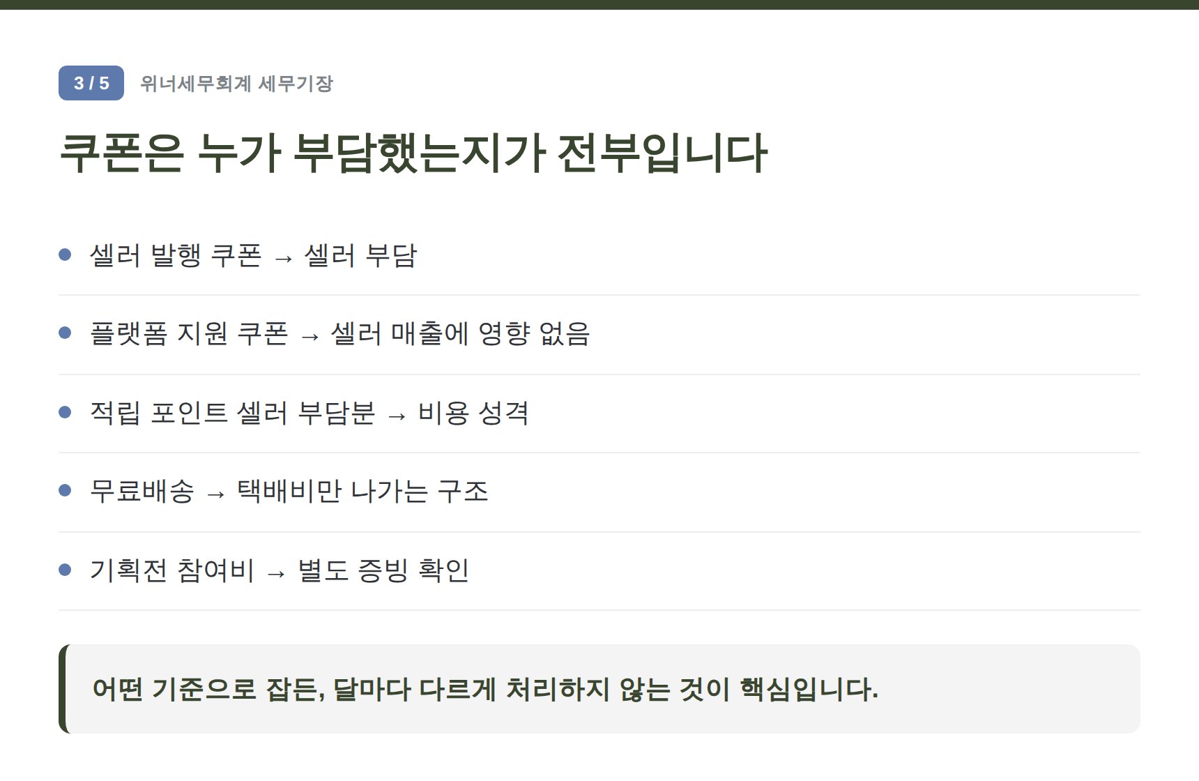 성북구 스마트스토어 세무기장 — 쿠폰은 누가 부담했는지가 전부입니다