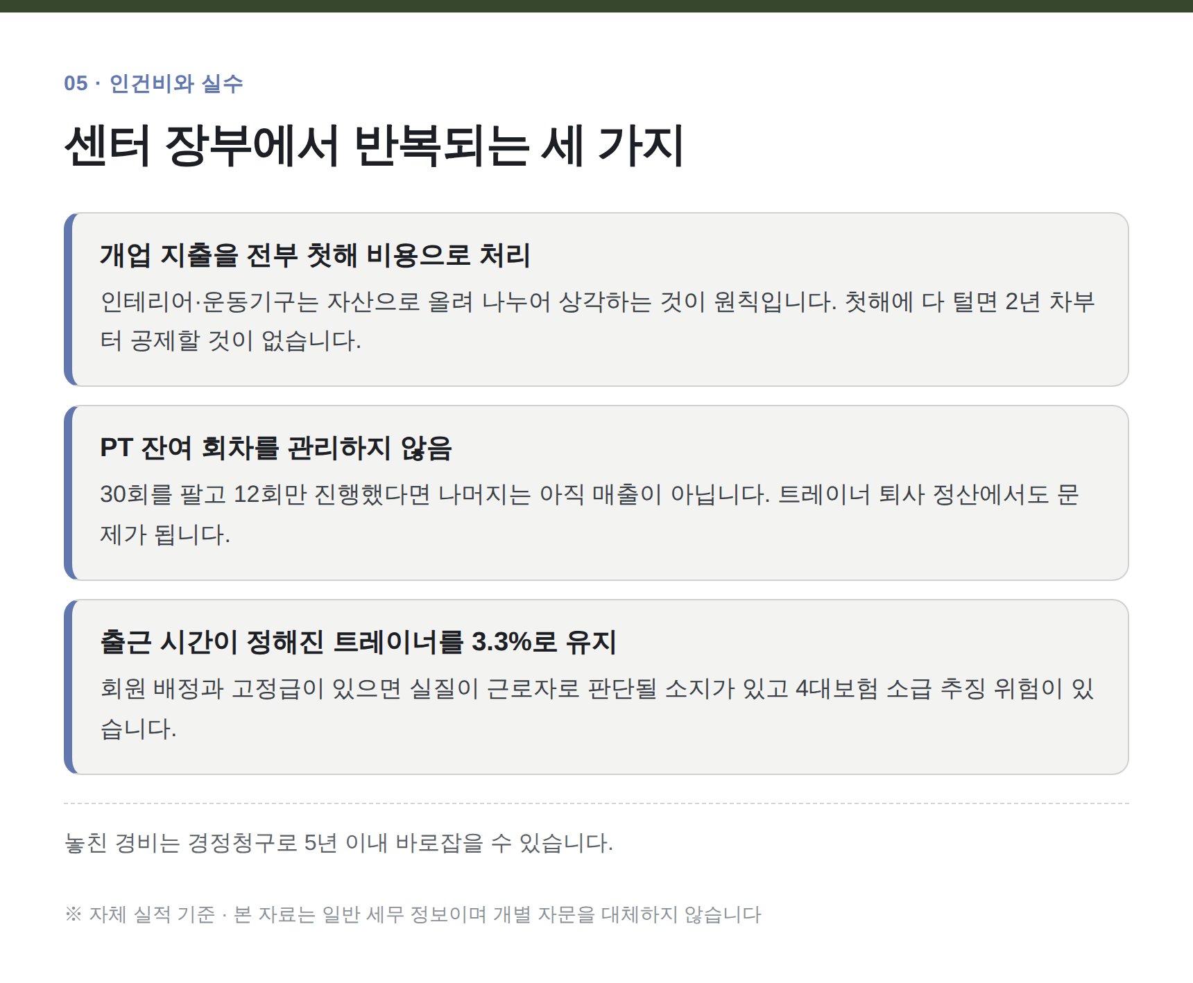 강동구 헬스장 세무기장 — 센터 장부에서 반복되는 세 가지