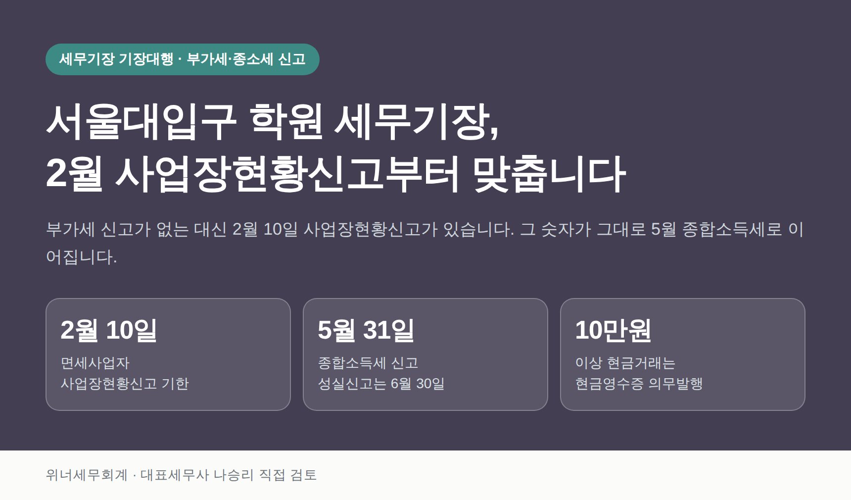 서울대입구 학원 세무기장 핵심 요약 — 2월 사업장현황신고 일정