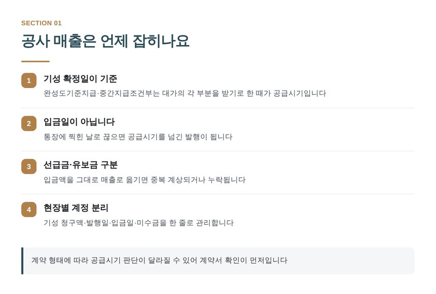 공사 매출 공급시기와 기성 확정일