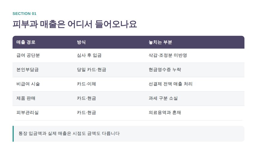 피부과 매출 경로별 장부 처리