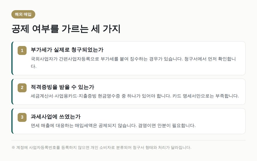 해외 매입 부가세 공제 여부를 가르는 세 가지 기준