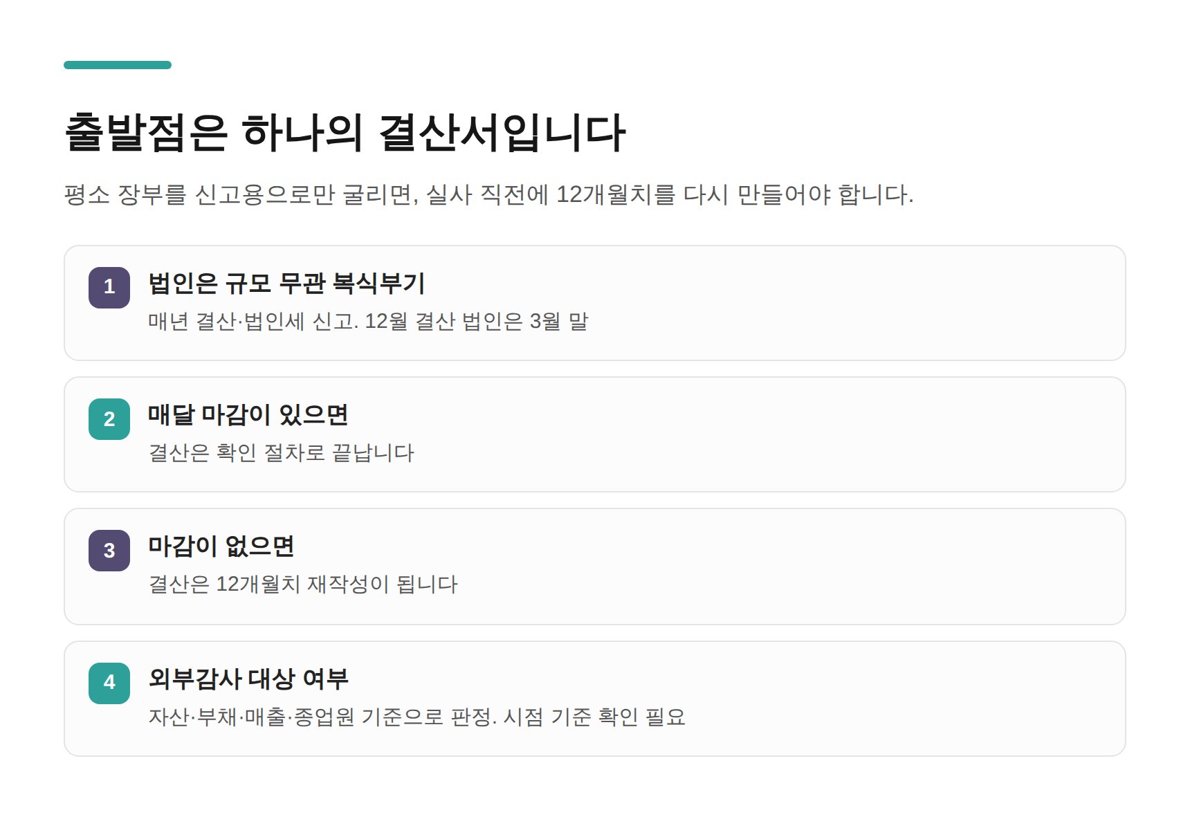 법인 결산과 매달 마감의 관계 요약
