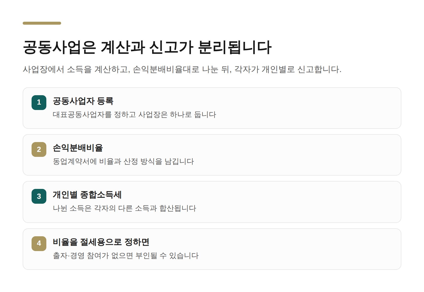 공동사업 소득 계산과 손익분배비율 구조 요약