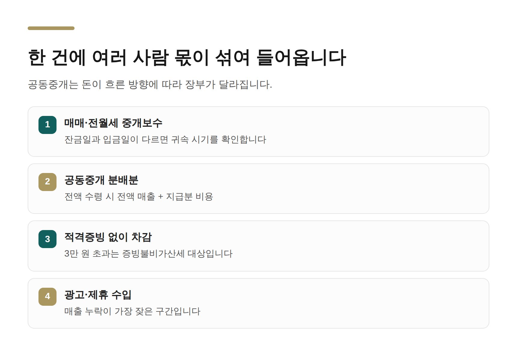 중개보수 매출 경로와 공동중개 분배금 처리