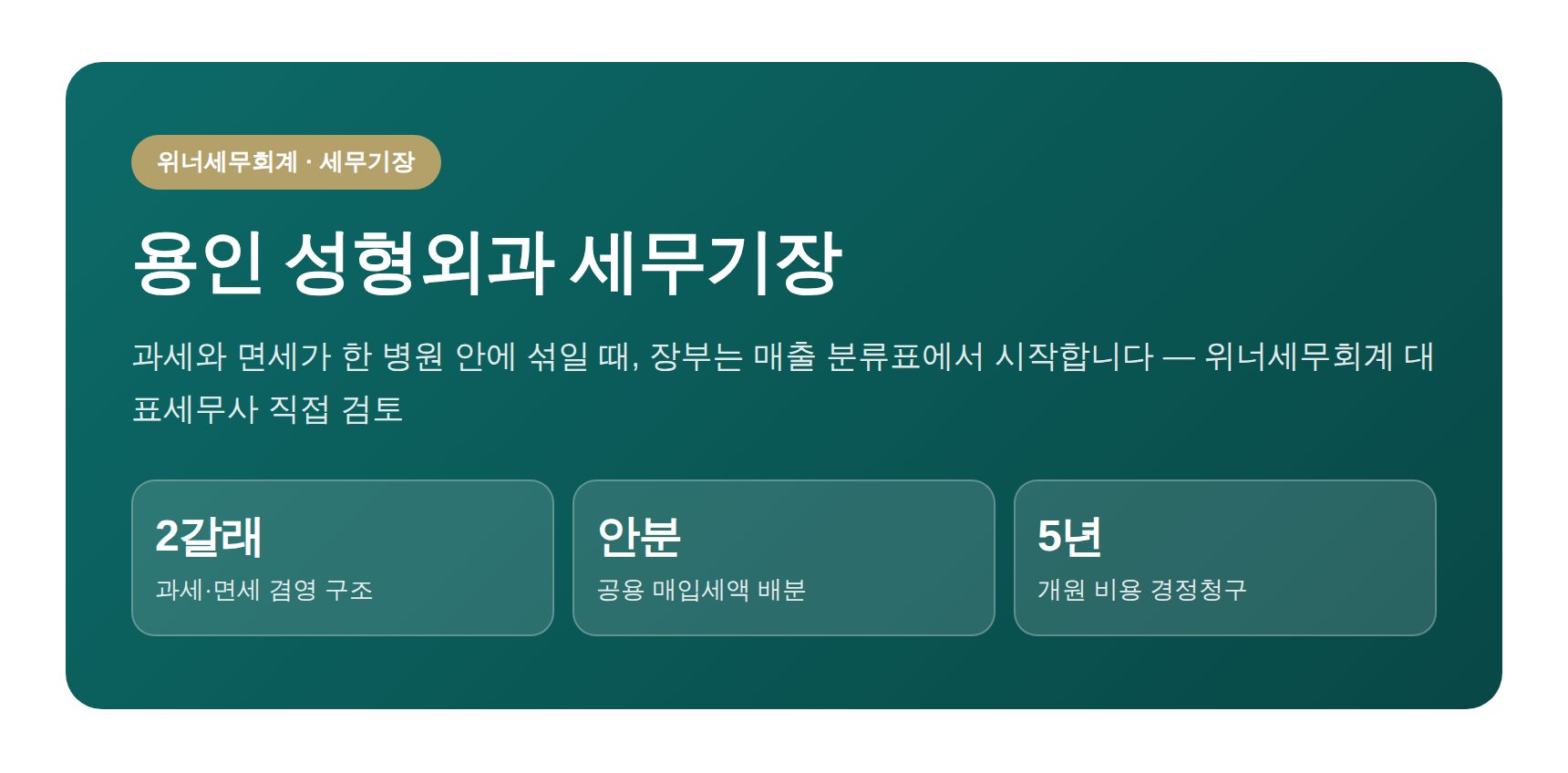 용인 성형외과 세무기장 — 과세와 면세가 한 병원에 섞일 때 장부는 어디서 시작하나 (용인 성형외과 세무사)